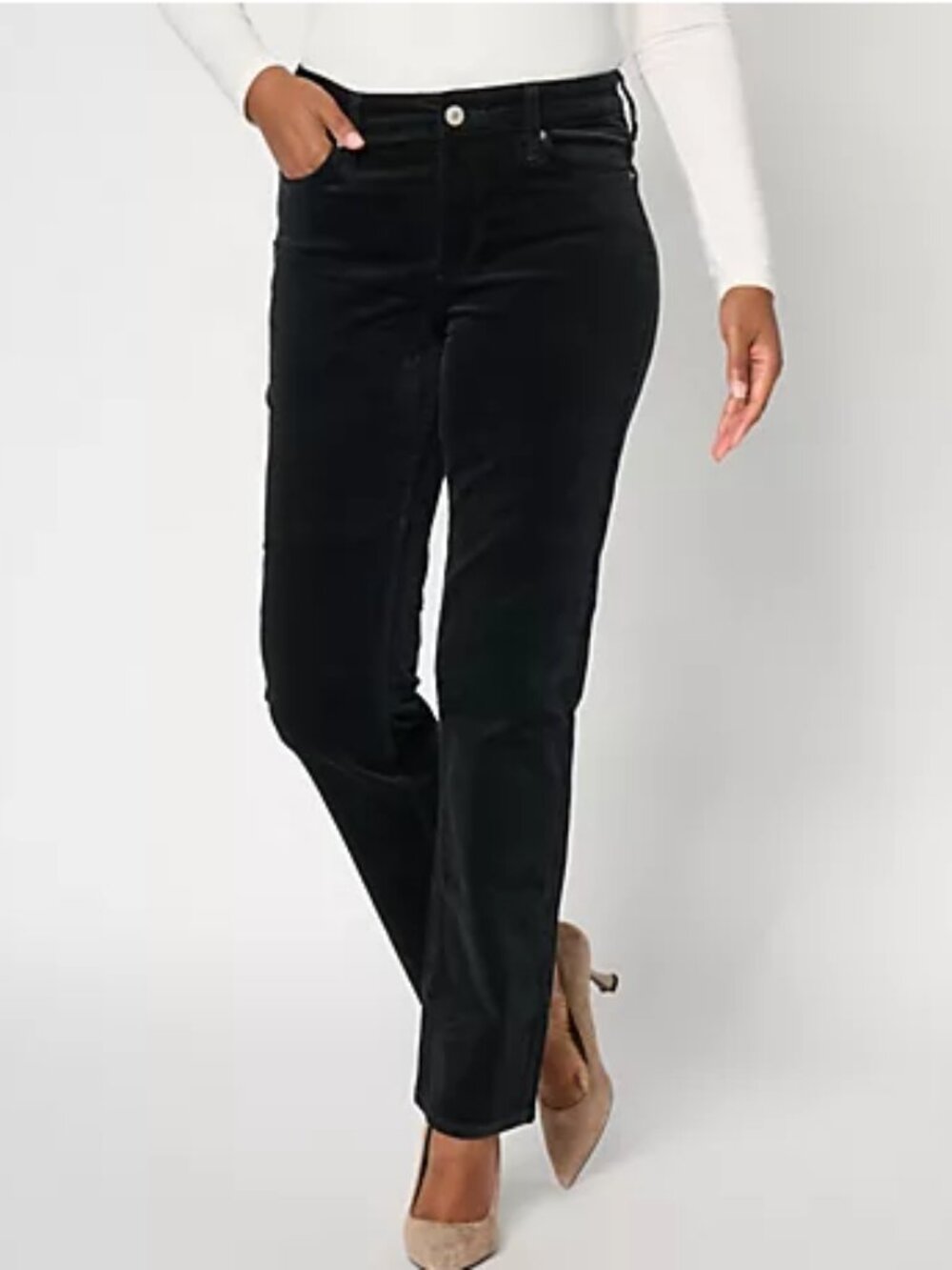 NYDJ Petite Marilyn Straight Corduroy Pant - Black